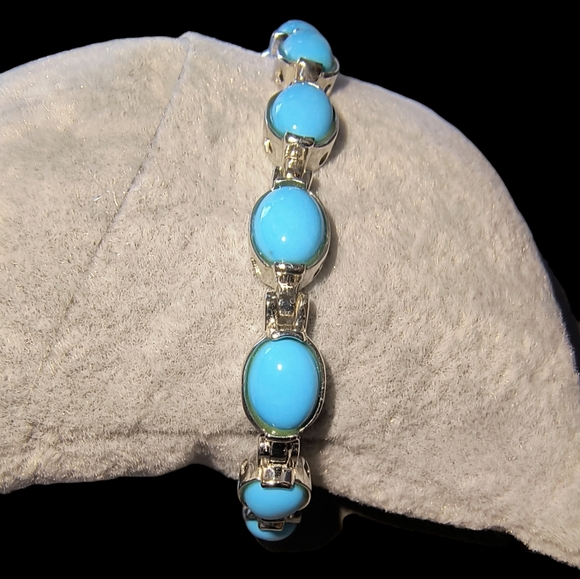 Sleeping Beauty Turquoise & Sterling Silver Line or Tennis Bracelet - Picture 8 of 12